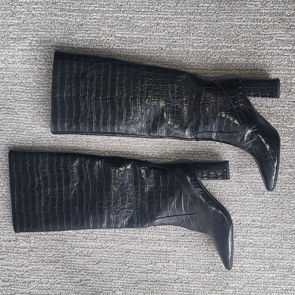 Aquatalia Shoes - NEW Aquatalia Croc Embossed Tall Knee High Leather Boots, Size 8, Color Black